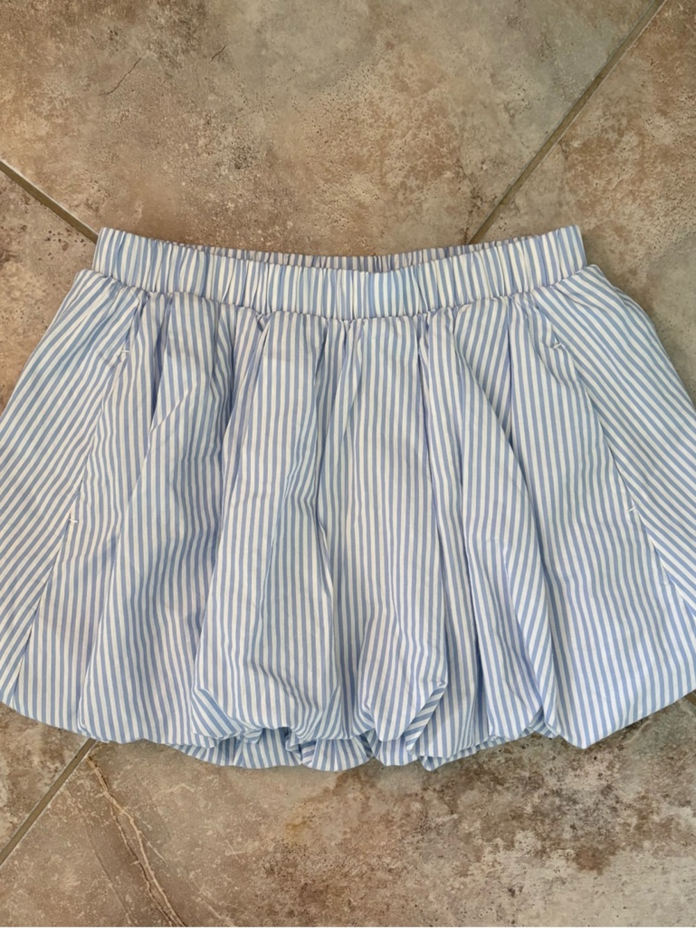 Poplin Bubble Skirt White Blue Old Navy Women’s XS Lined Striped Elastic Cotton